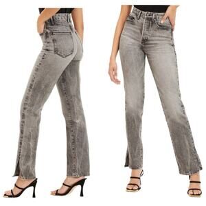 GOOD AMERICAN Good Boy Side Slit Straight Jeans Black Gray Wash Size 12 / 31 NEW